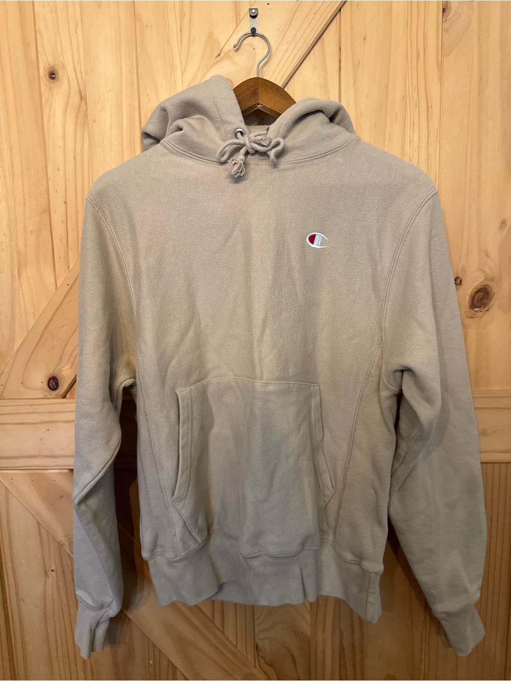 Champion Beige Pullover Hoodie with Small Chest Logo